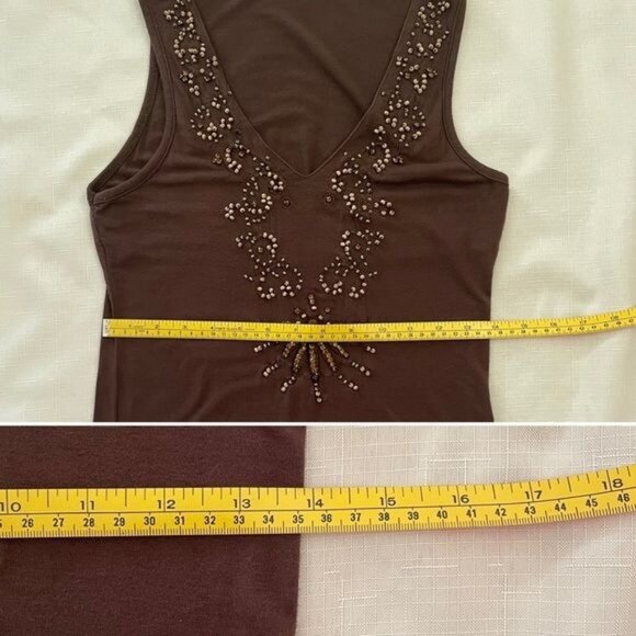 Brown Sleeveless V-Neck Womens Top With Beaded Embellishments - Picture 10 of 12